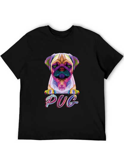 Camiseta Negra con Diseño Pug Geométrico