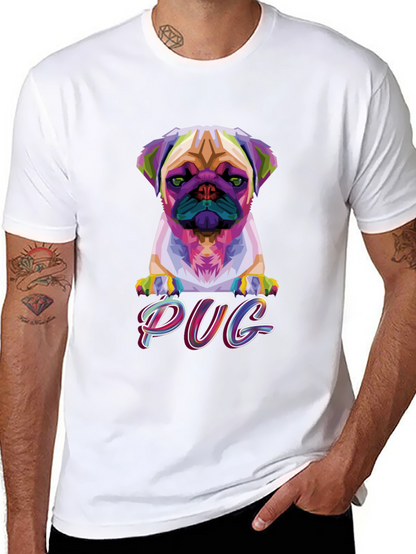 Camiseta Negra con Diseño Pug Geométrico