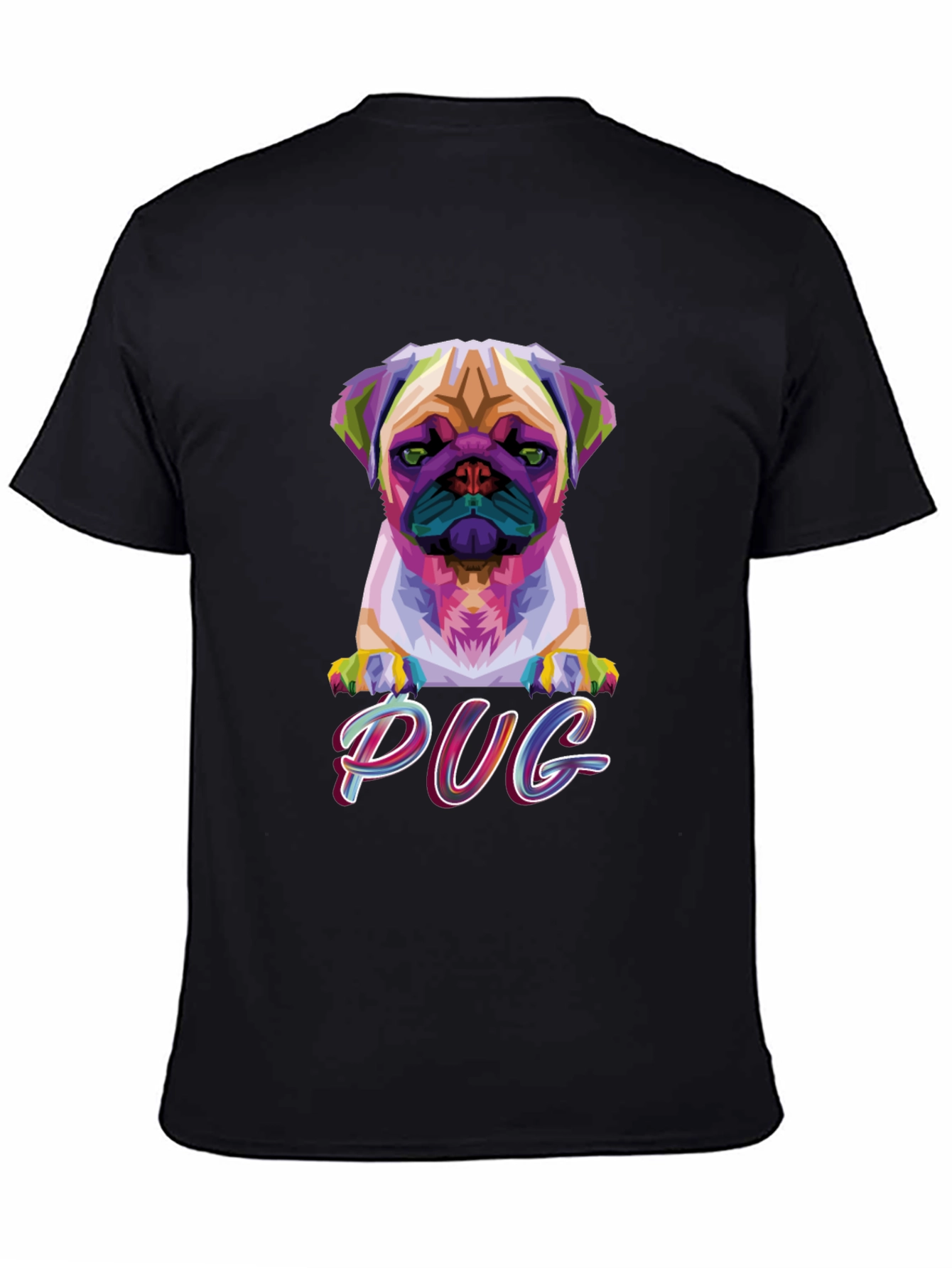 Camiseta Negra con Diseño Pug Geométrico