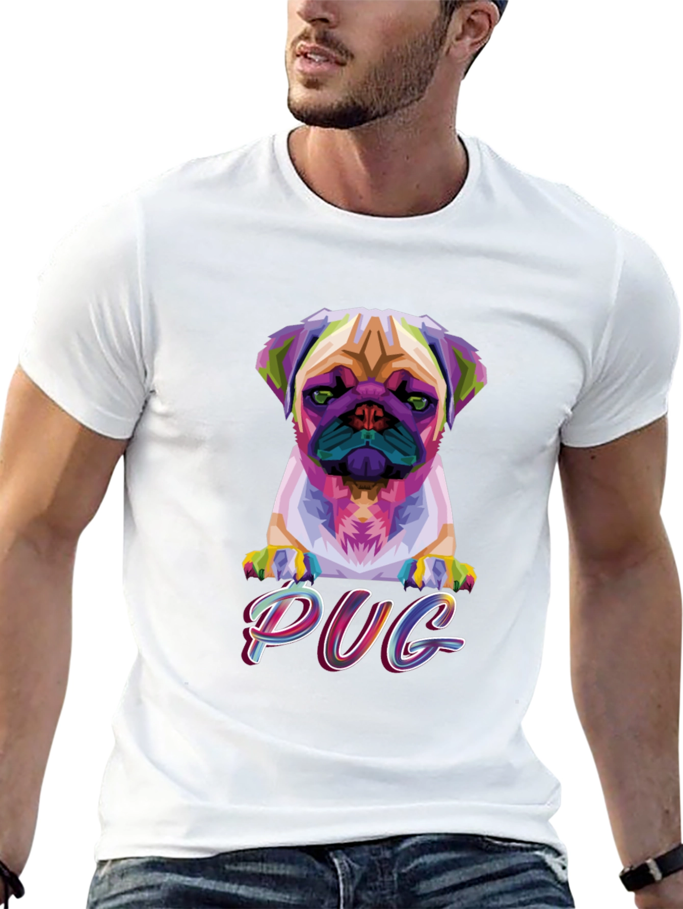 Camiseta Negra con Diseño Pug Geométrico