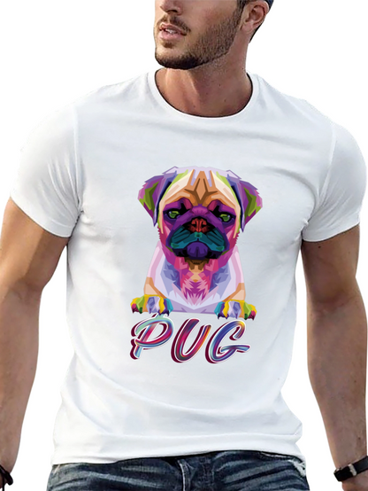Camiseta Negra con Diseño Pug Geométrico