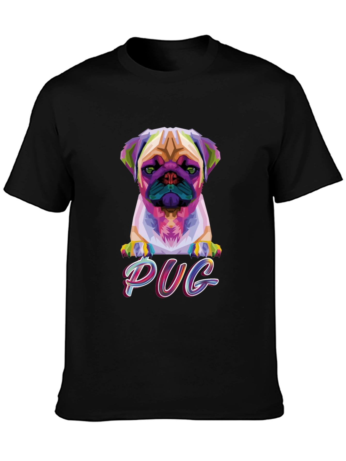 Camiseta Negra con Diseño Pug Geométrico
