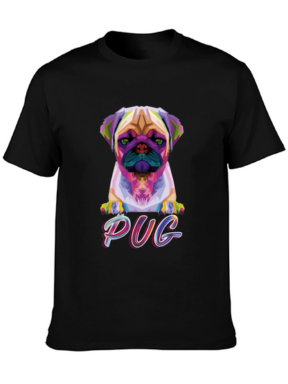 Camiseta Negra con Diseño Pug Geométrico