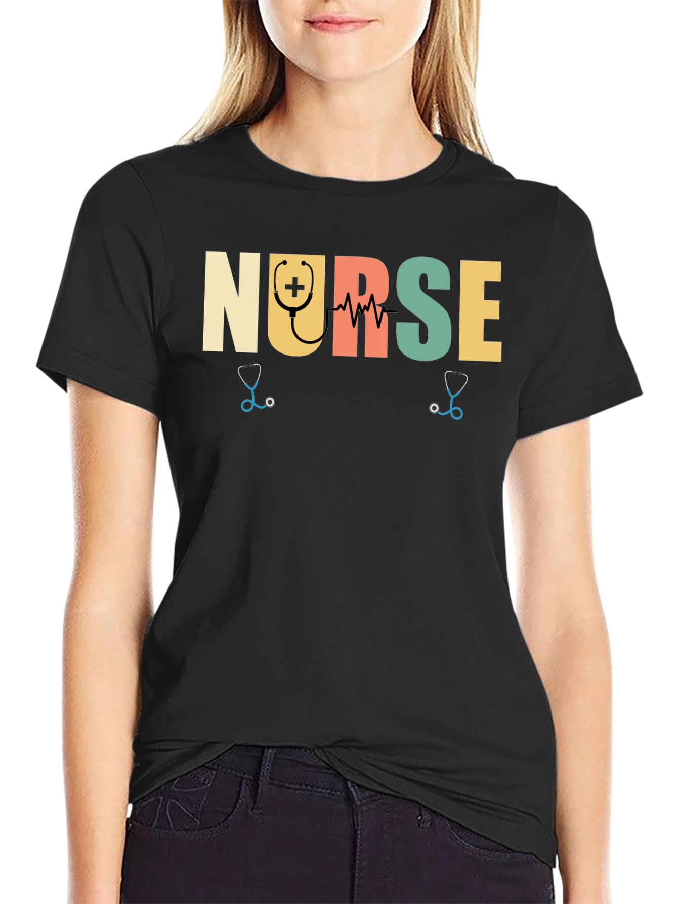 Camiseta Negra Nurse para Enfermeras